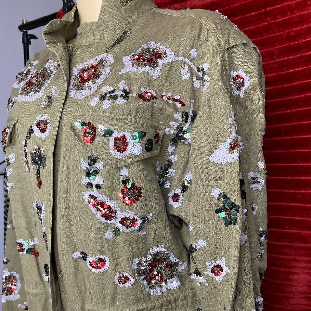 Zara Green Bomer Sequence Jacket